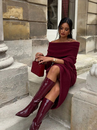 Casual Cold Shoulder Knit Long Dress