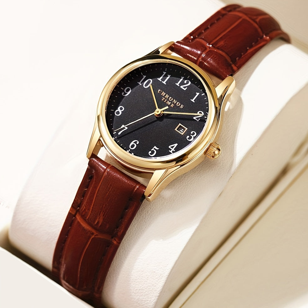 Classic Ladies Quartz Watch with Leather Strap