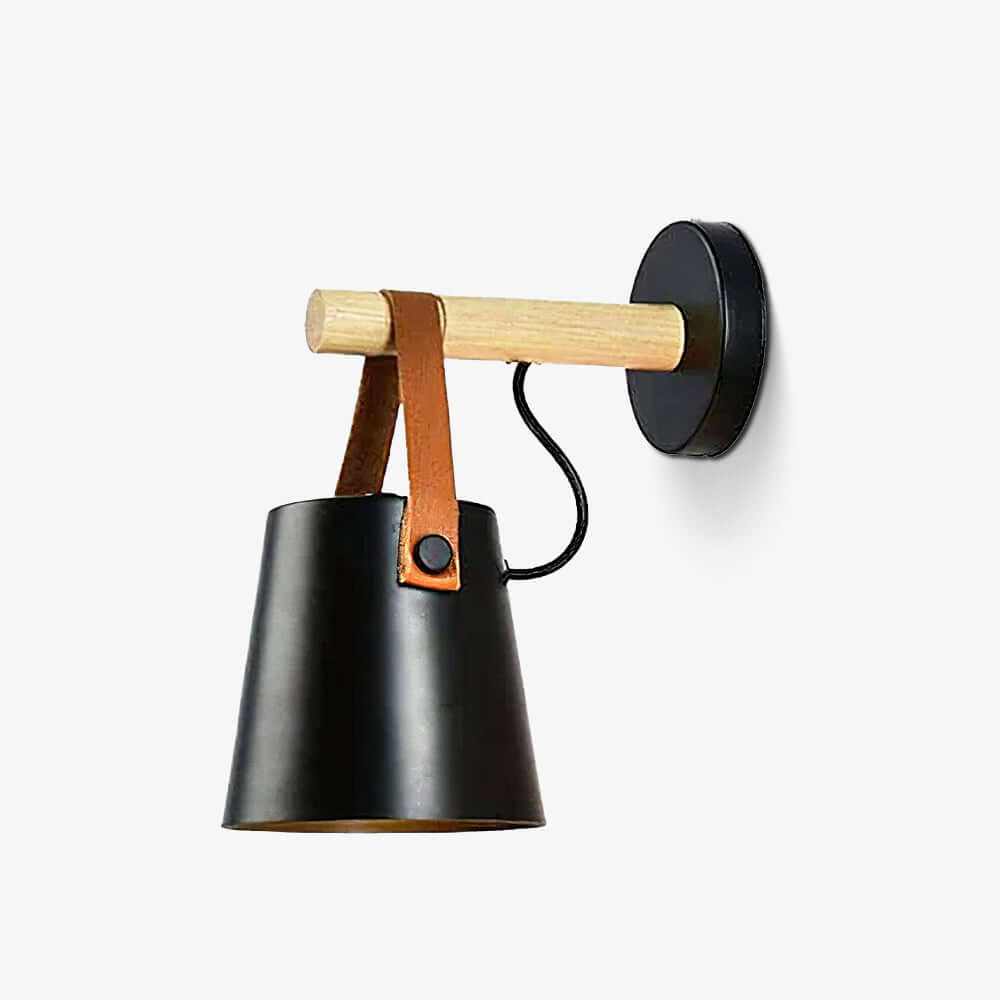 Rustic Wood Wall Lamp with Brown Leather Strap