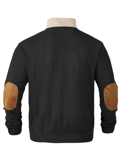 Classic Crew Neck Patched Knit Sweater for Men