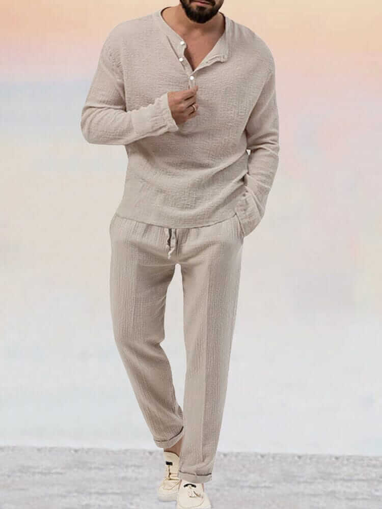 Relaxed Fit Linen Shorts Shirt Set