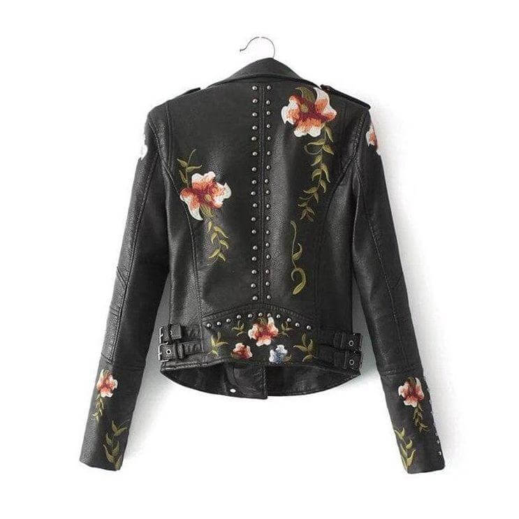 Ladies' Flower Pattern Faux Leather Coat