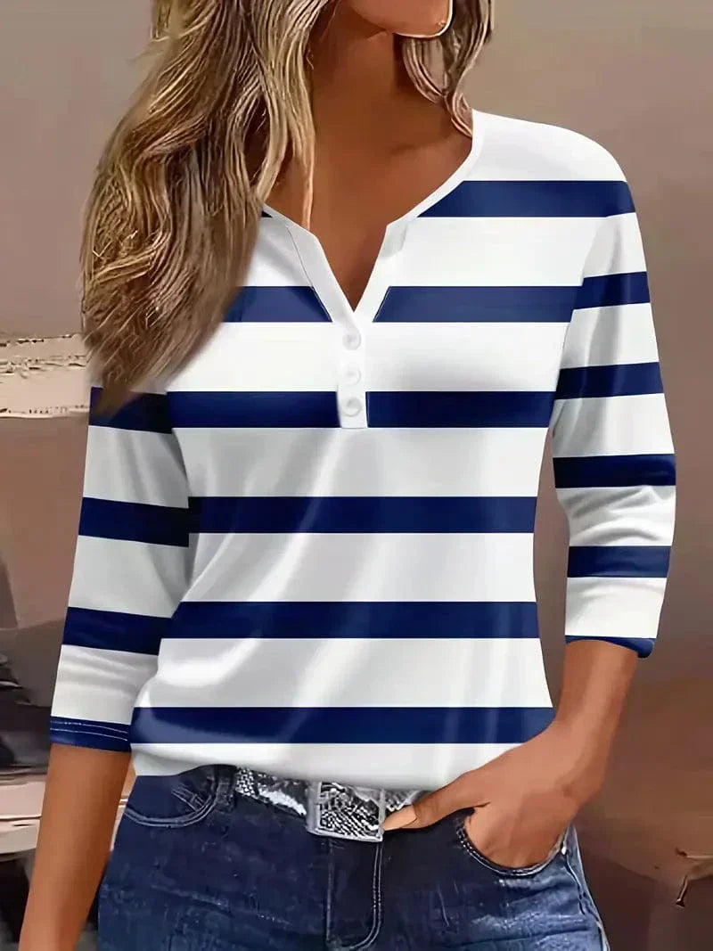 Classic Stripe V Neck T Shirt