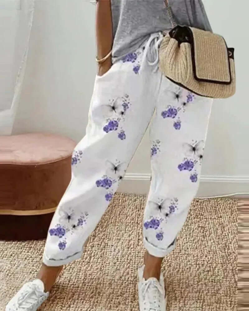 Relaxed Fit Stripe Cotton Pants for Women