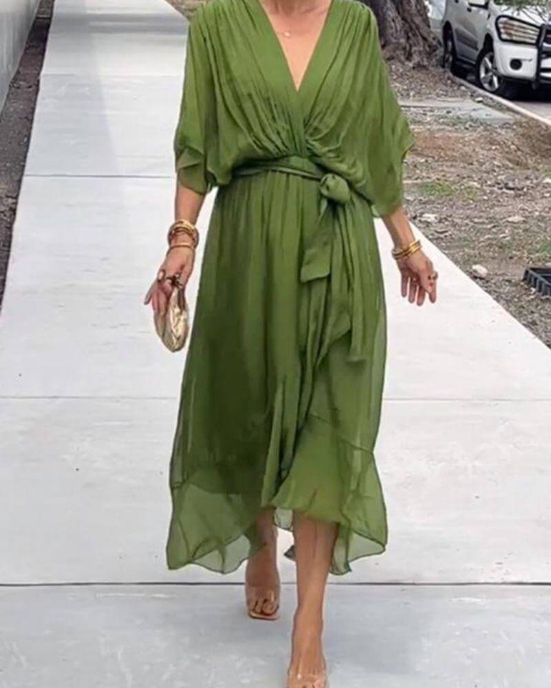 Elegant Cross Front Mid Length Dress - Luxivelle