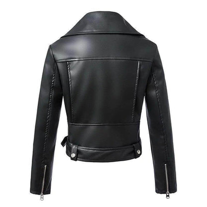 Ladies Synthetic Leather Motorcycle Jacket with Buckle
