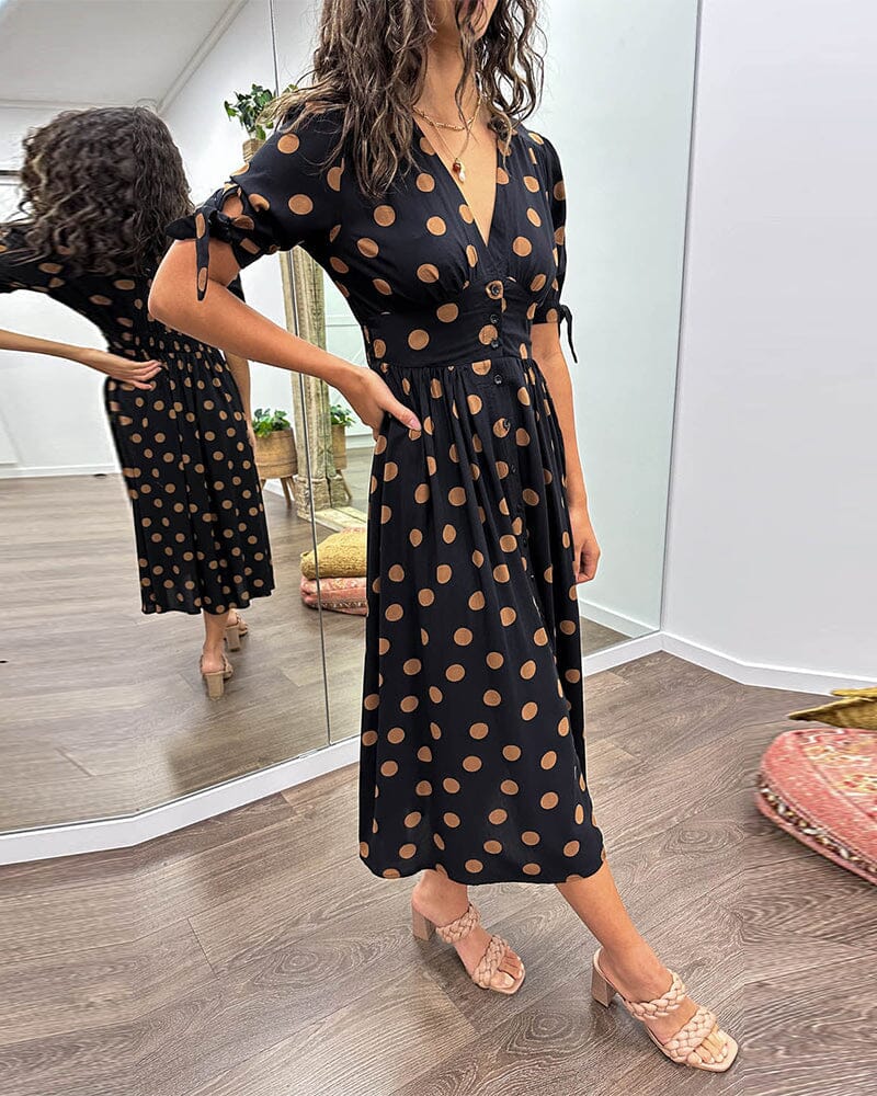 Women's Spotted V Neck Summer Dress - Luxivelle