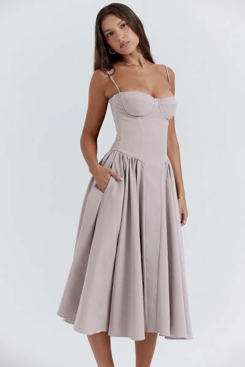 Feminine Strapless Bodycon Mid Length Dress