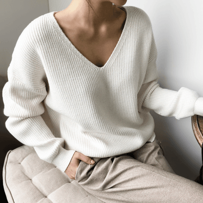 Casual Loose Fit V Neck Women's Sweater