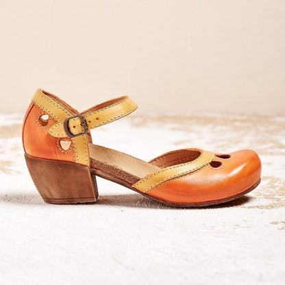 Ladies Classic Leather Low Heel Sandal Pumps