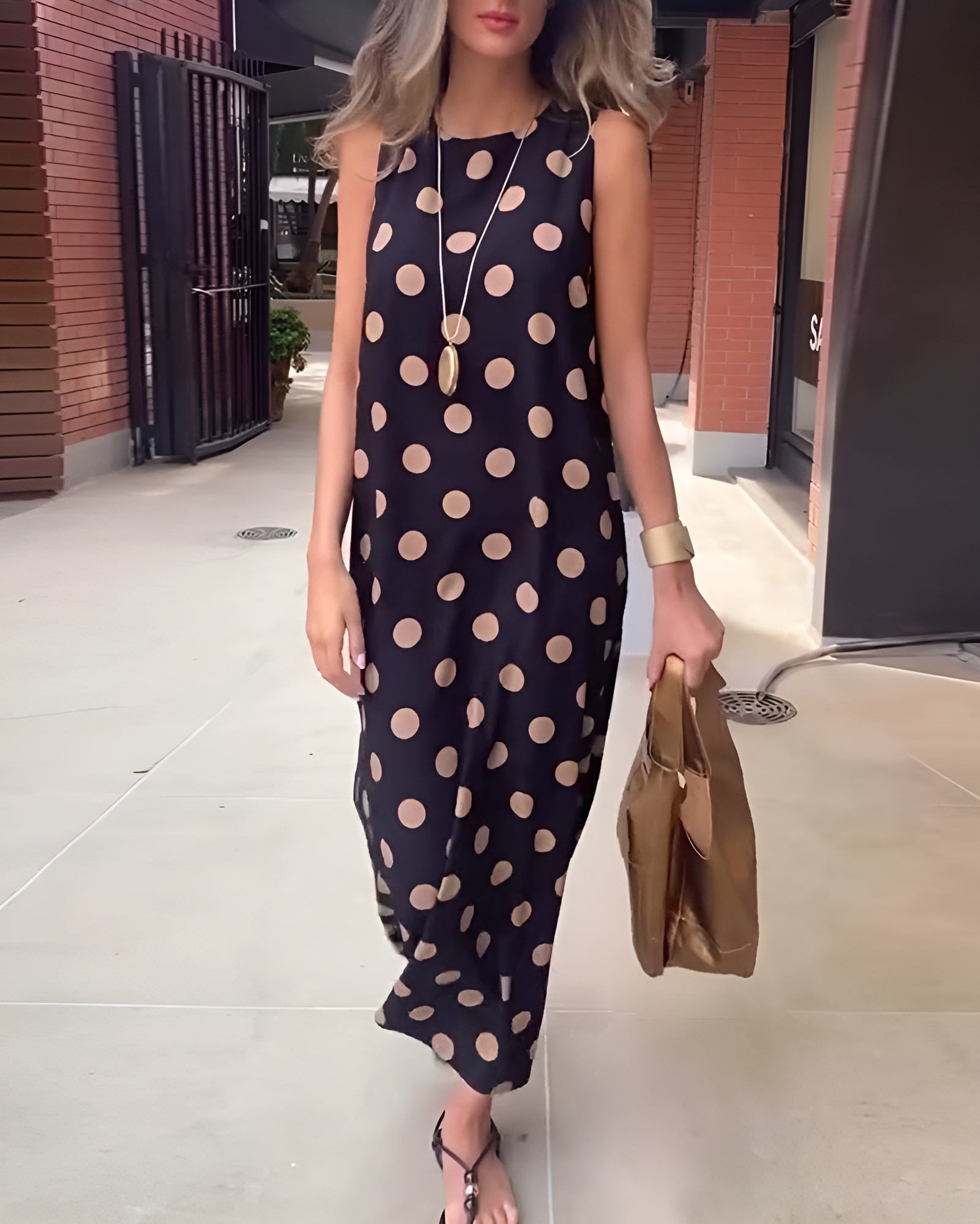 Long Polka Dot Dress with Side Slit - Luxivelle