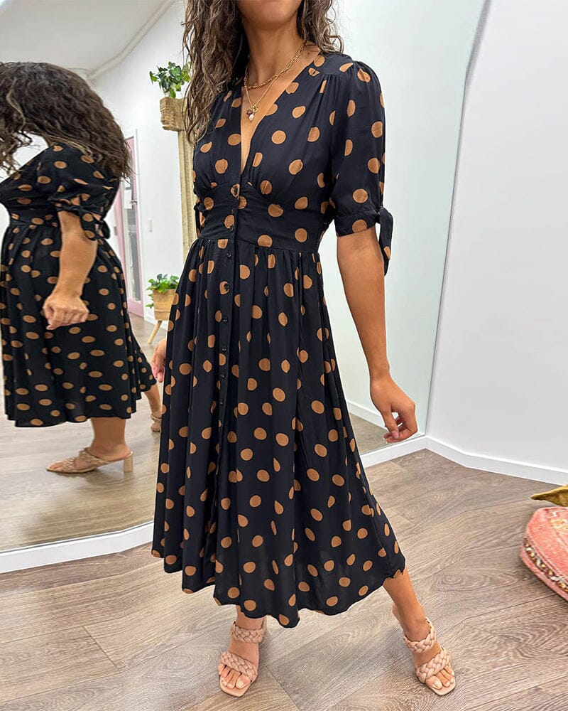 Women's Spotted V Neck Summer Dress