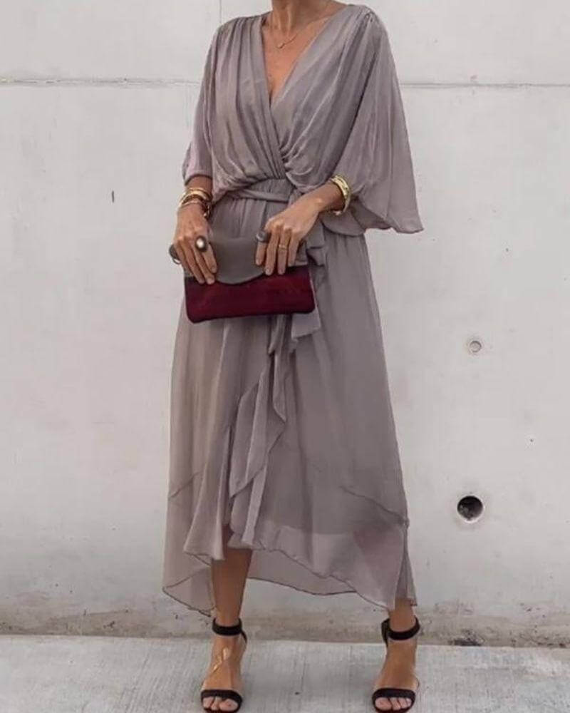 Elegant Cross Front Mid Length Dress