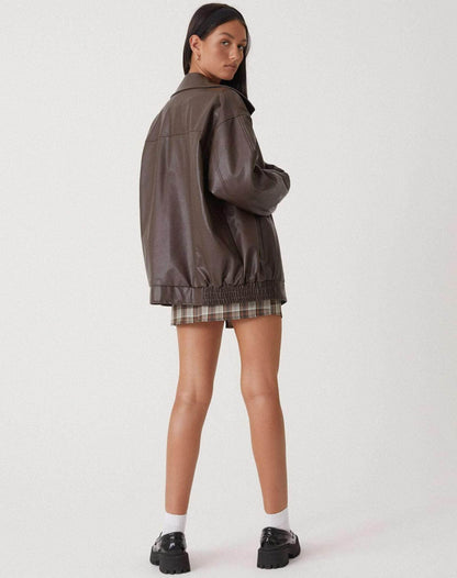 Large Synthetic Leather Women's Coat
