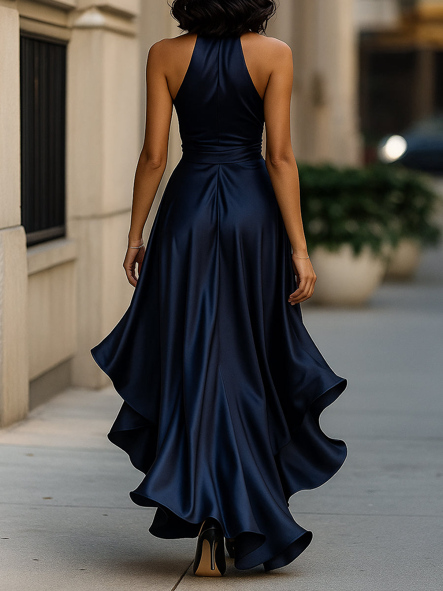 Elegant Satin Halter Neck Evening Dress