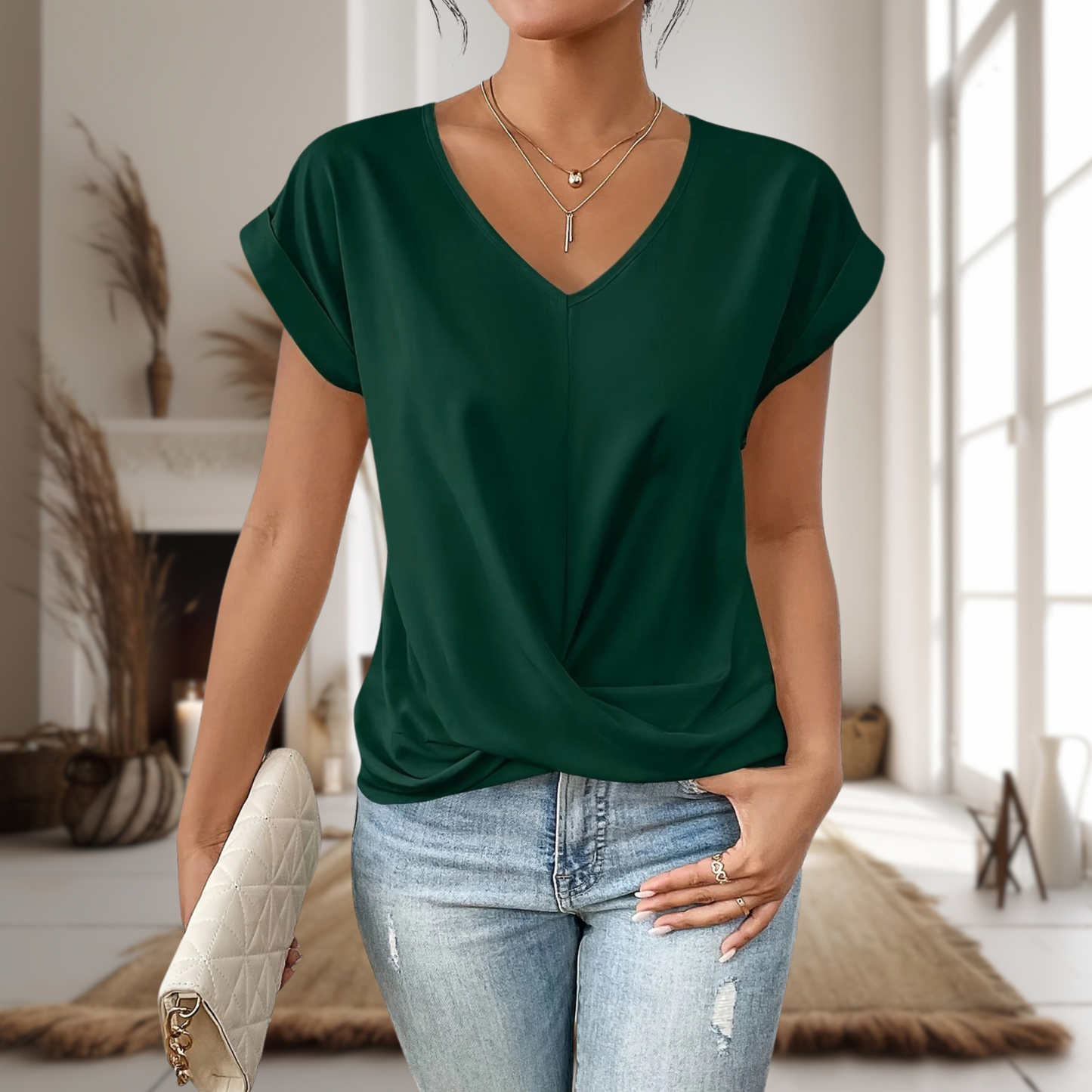 Relaxed Fit Women's V Neck Tee