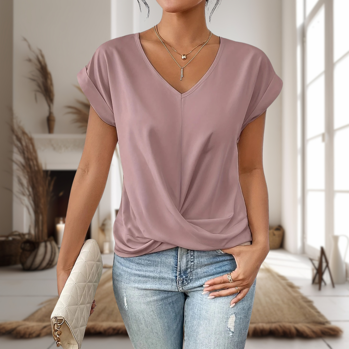 Relaxed Fit Women's V Neck Tee