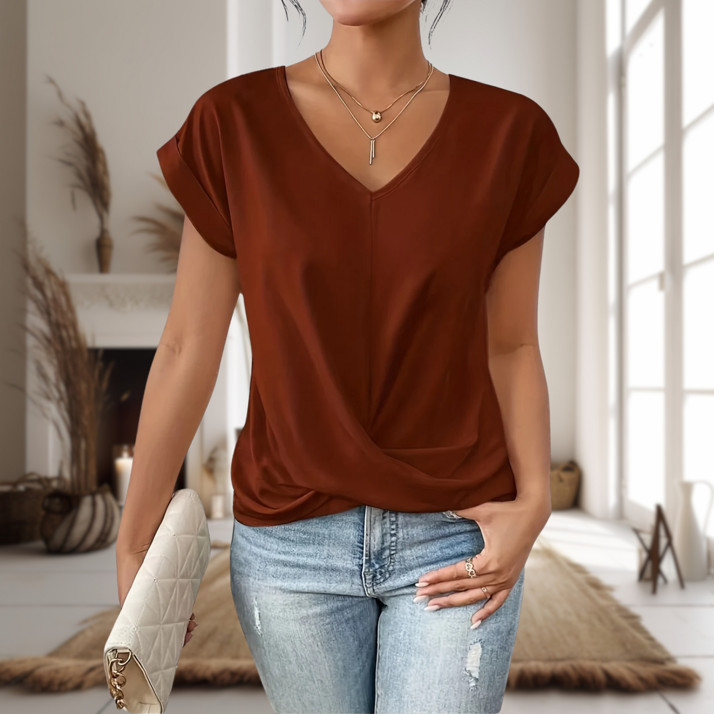 Relaxed Fit Women's V Neck Tee