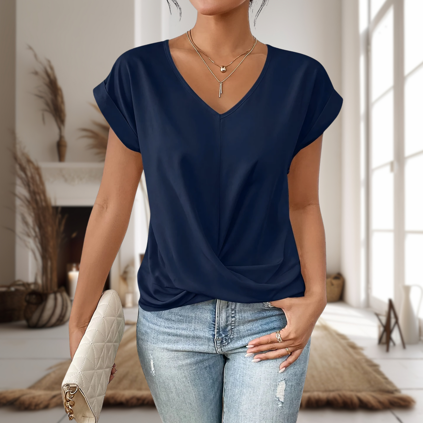 Relaxed Fit Women's V Neck Tee