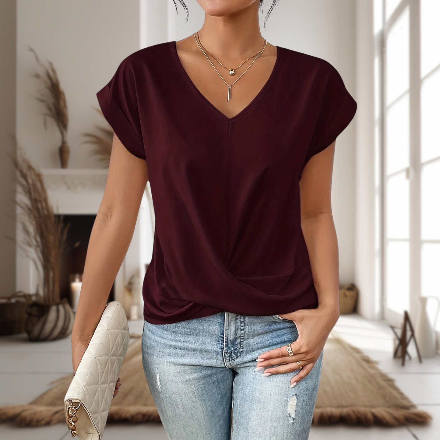 Relaxed Fit Women's V Neck Tee - Luxivelle