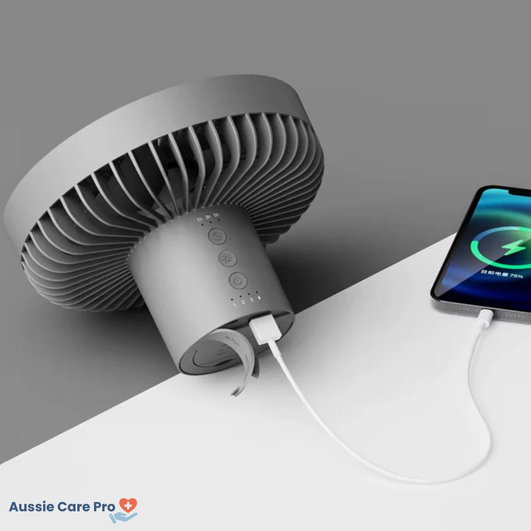 Portable Outdoor Fan with LED Light and USB Charger