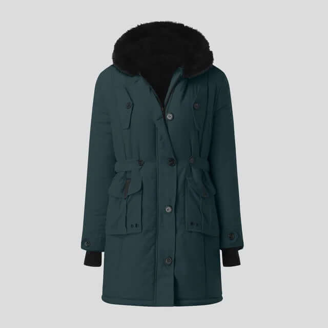 Warm Women's Parka with Fuzzy Fake Fur Hood