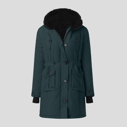 Warm Women's Parka with Fuzzy Fake Fur Hood