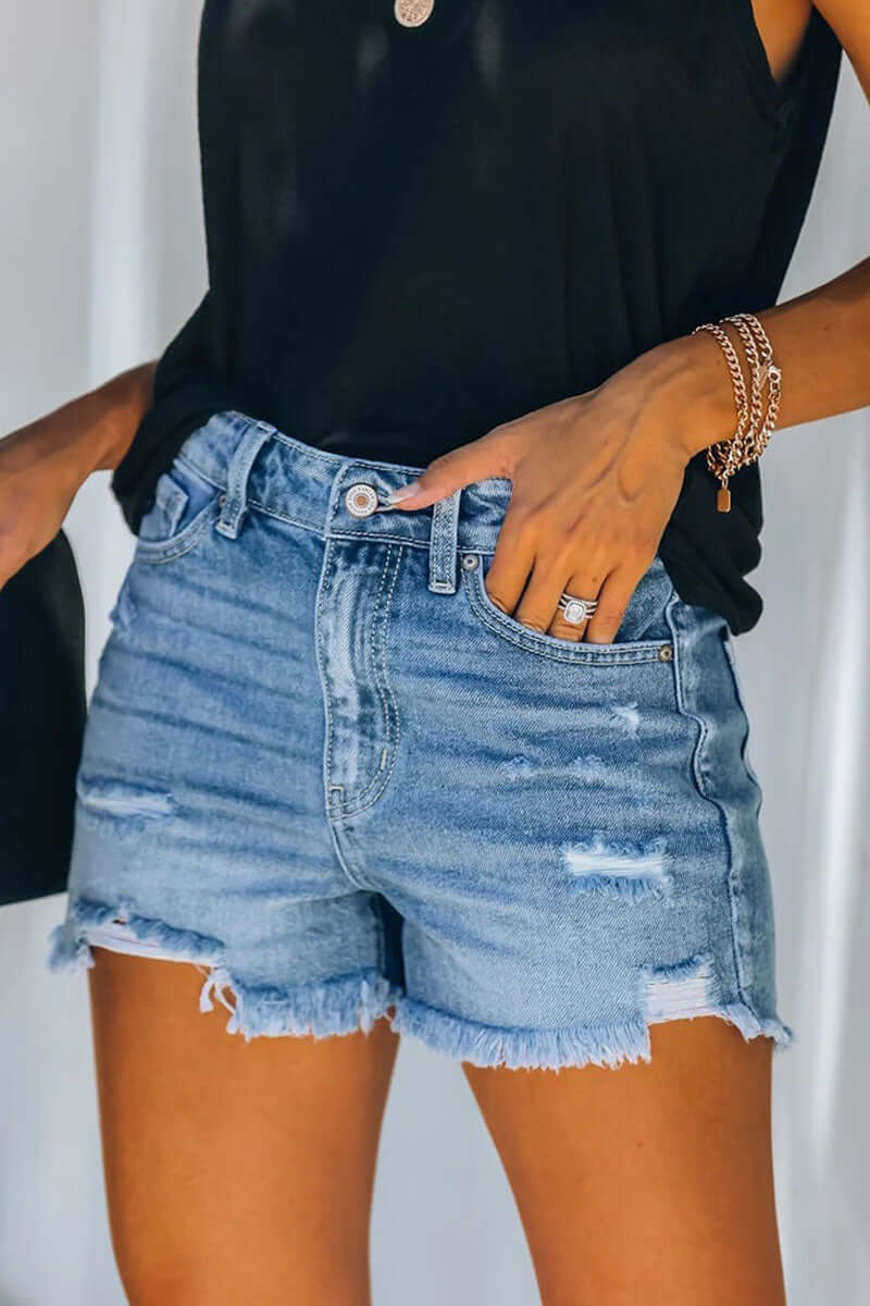 Distressed Jeans Short Pants - Luxivelle