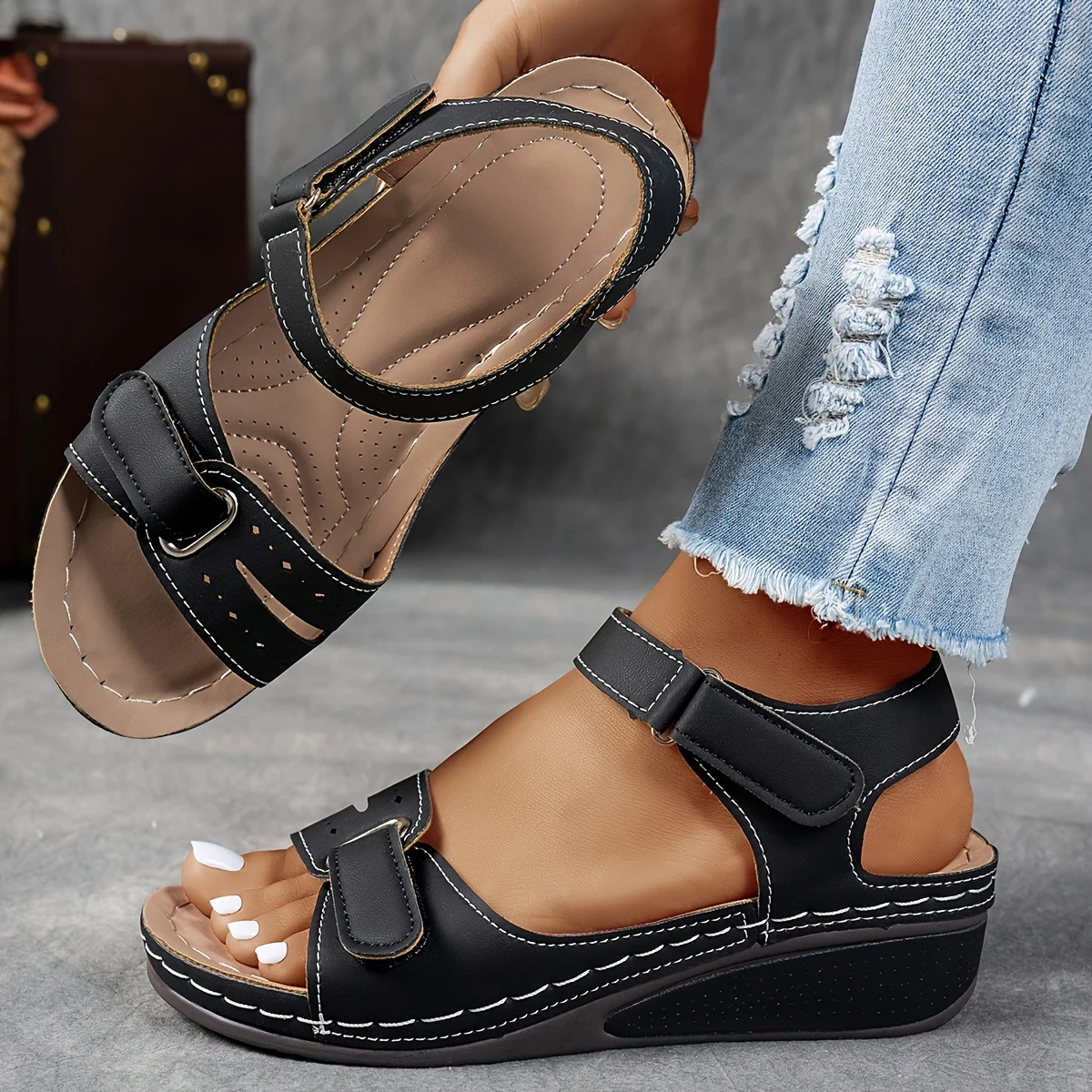 Elegant High Heel Wedge Sandals with Buckle Strap