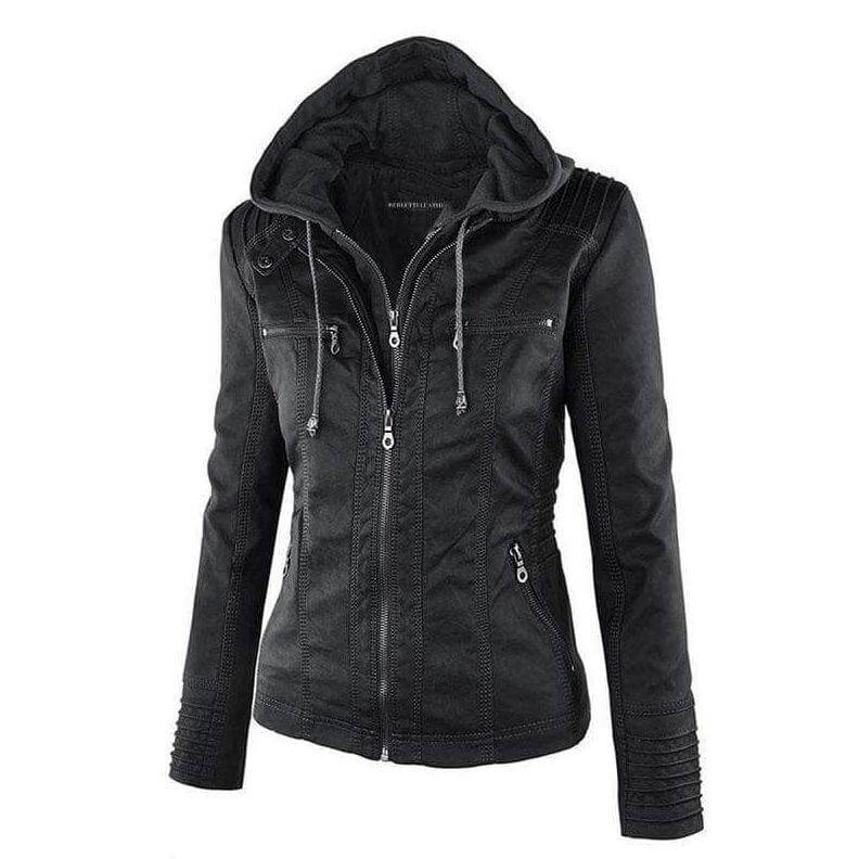 Ladies' Fitted Synthetic Leather Zipper Jacket