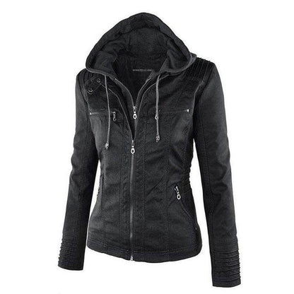 Ladies' Fitted Synthetic Leather Zipper Jacket