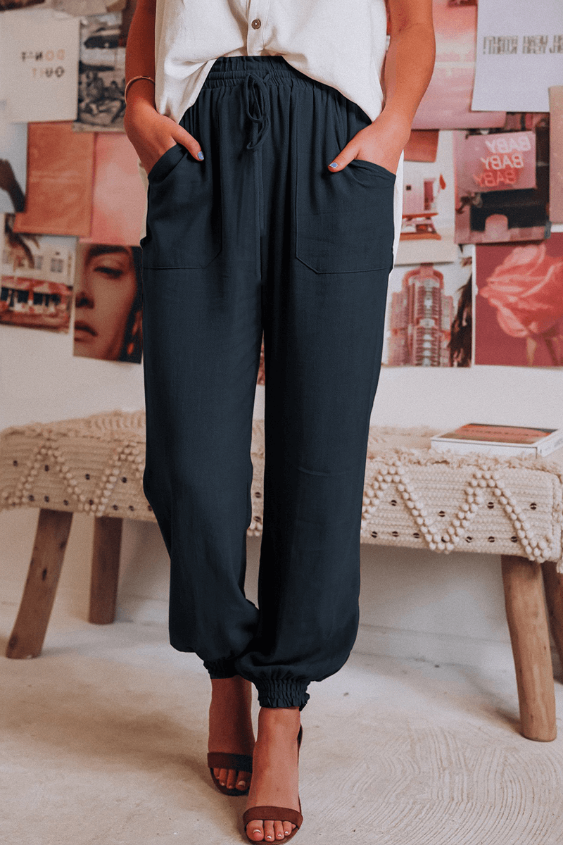 Women's Comfortable Mid-Rise Elastic Waist Trousers