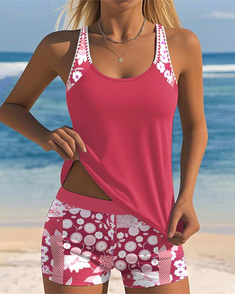 Women's Classic Halter Neck Swimwear Tankini Set
