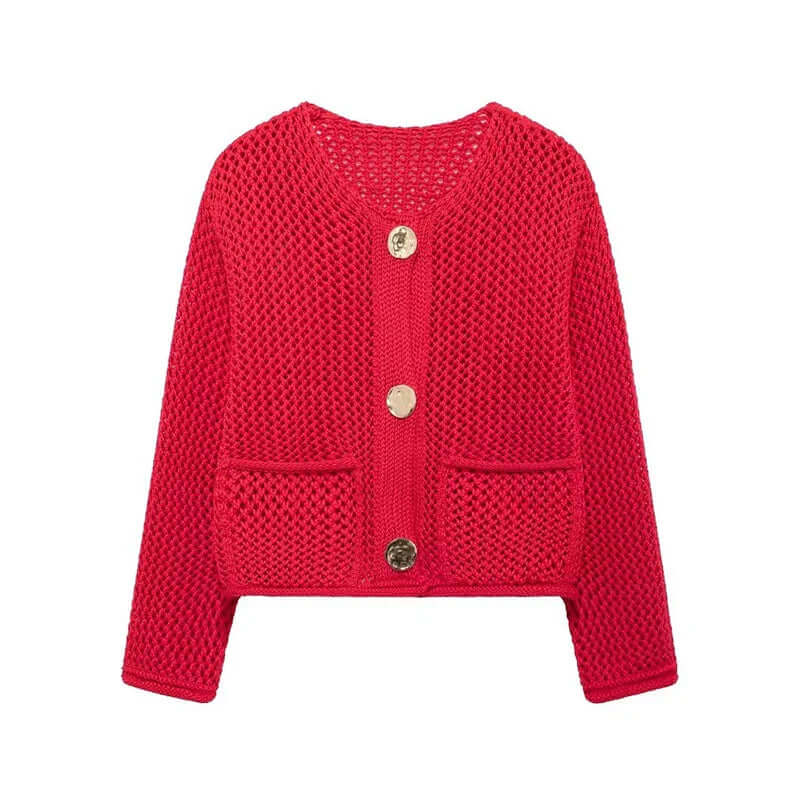 Ladies Breathable Pocket Cardigan Sweater
