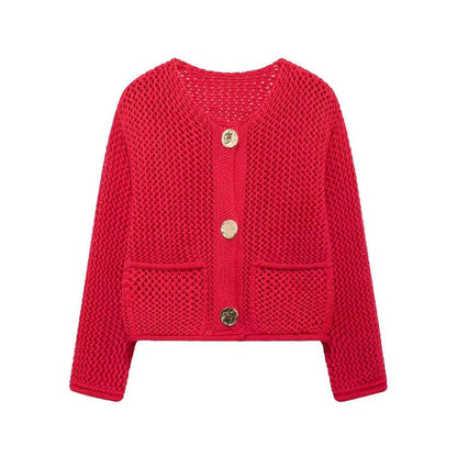 Ladies Breathable Pocket Cardigan Sweater