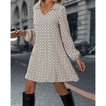 Relaxed Fit V Neck Long Sleeve Dress