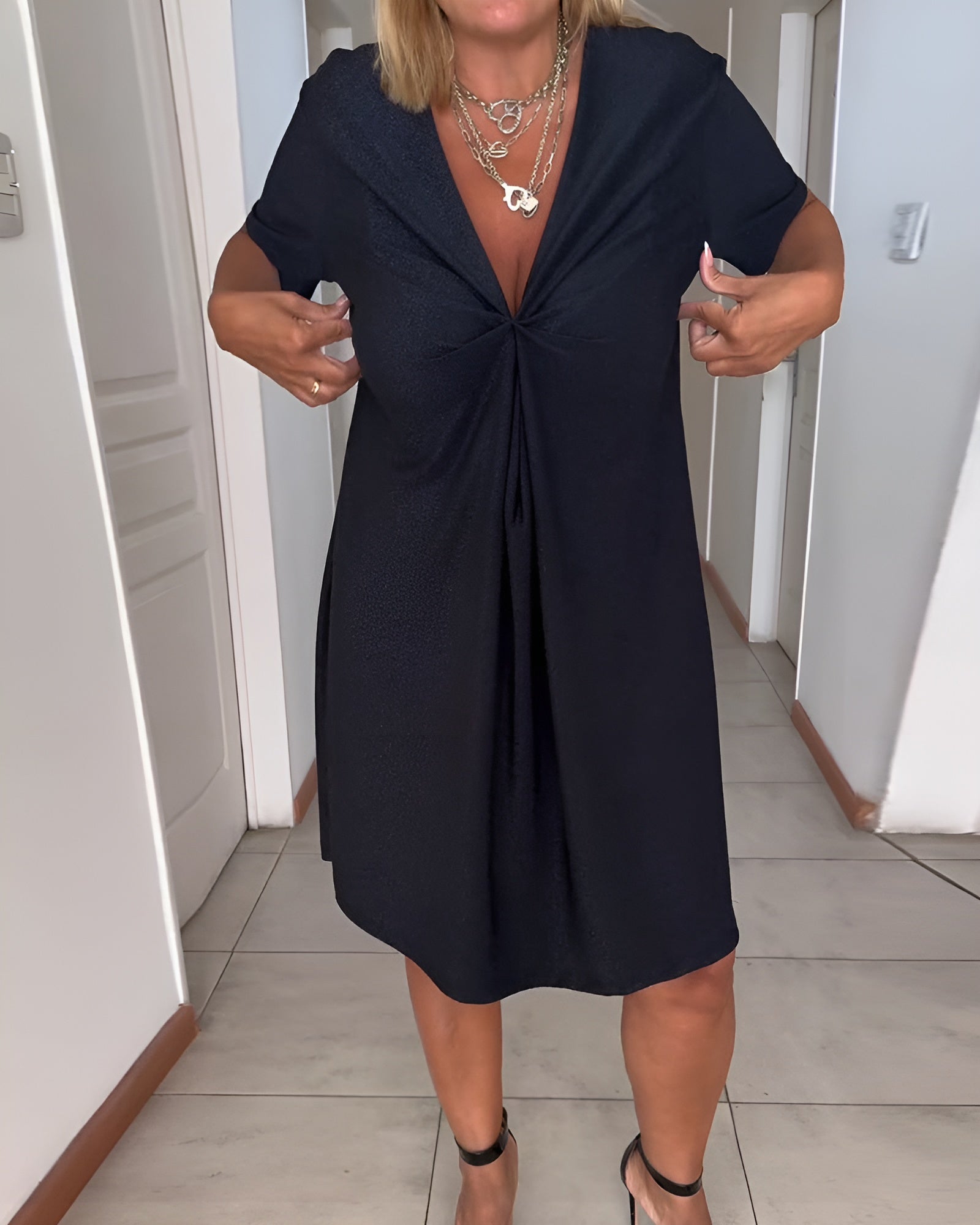 Chic Ruffled V Neckline Dress - Luxivelle