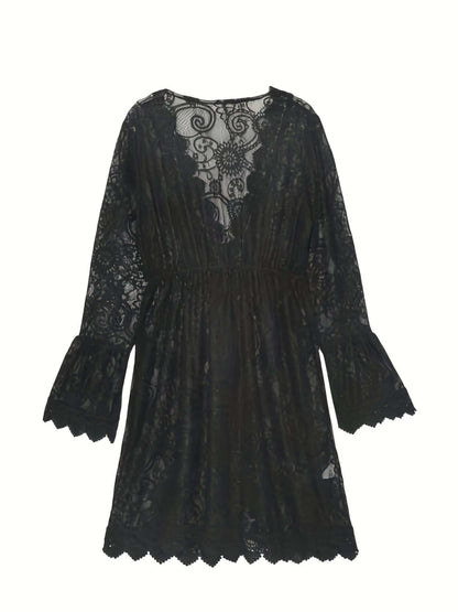 Elegant Floral V Neck Knee Length Dress