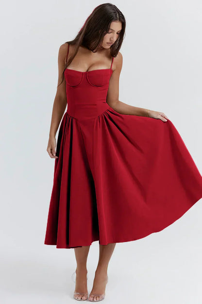 Billie | Sleeveless midi dress with corset cut