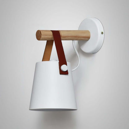 Rustic Wood Wall Lamp with Brown Leather Strap