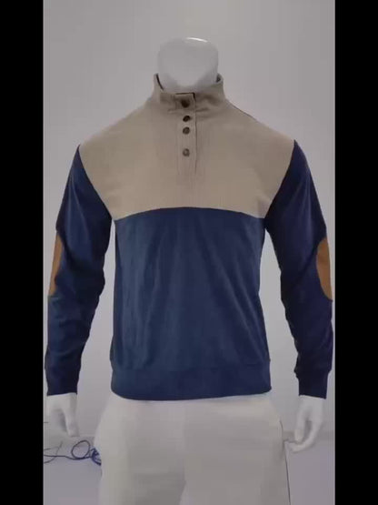 Classic Crew Neck Patched Knit Sweater for Men