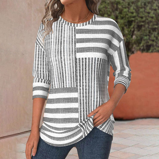 Casual Striped Relaxed Fit Top - Luxivelle