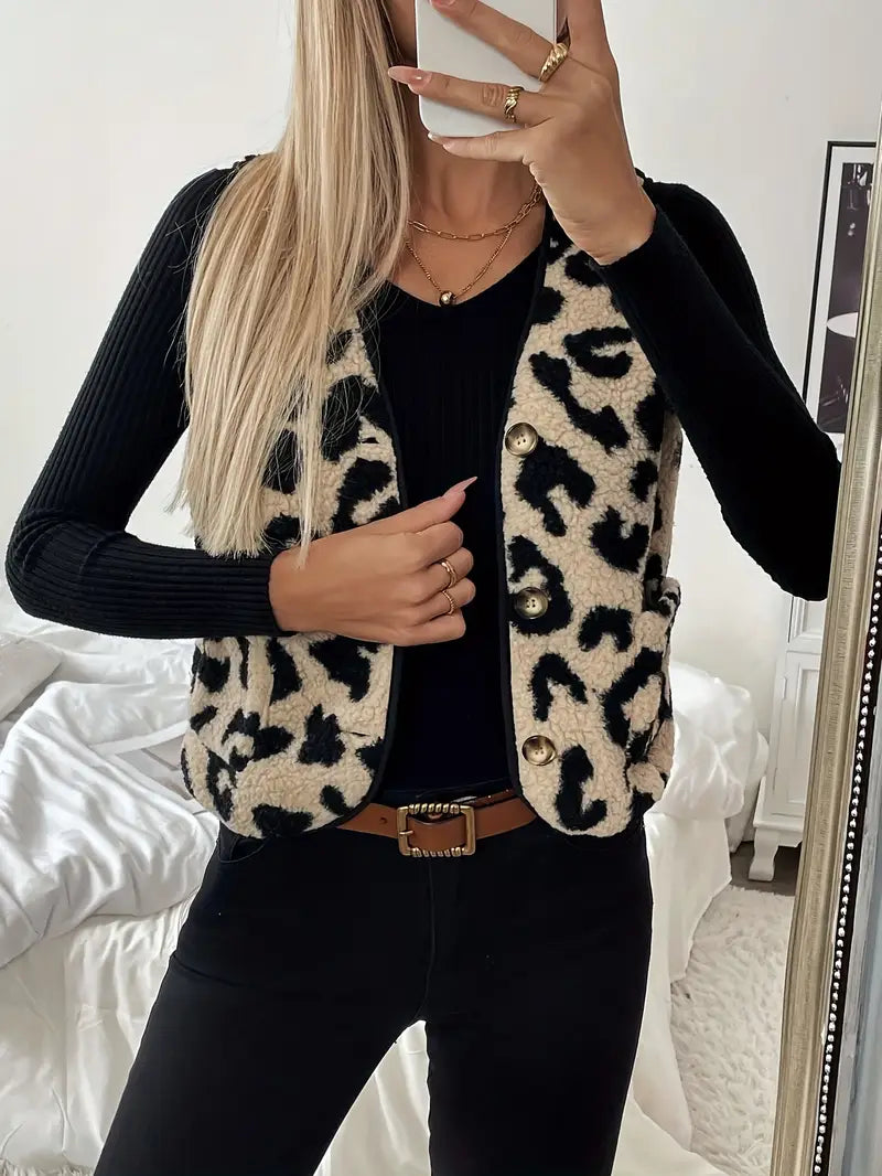 Clara Women's Vest – Lightweight Leopard Print, V-Neck Design-5