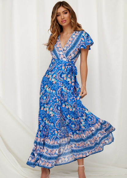 Navy Floral Maxi Wrap Dress