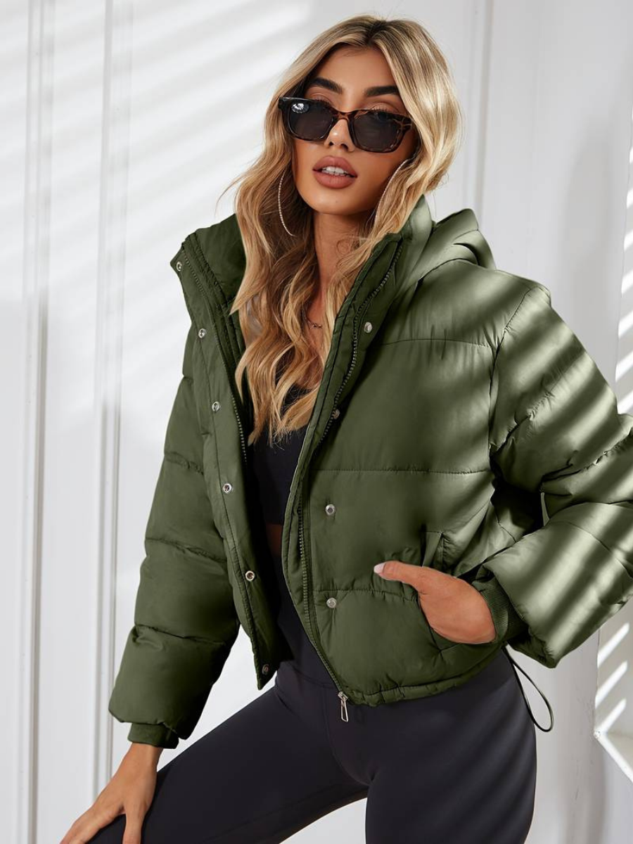 Warm Puffer Cropped Hooded Winter Jacket