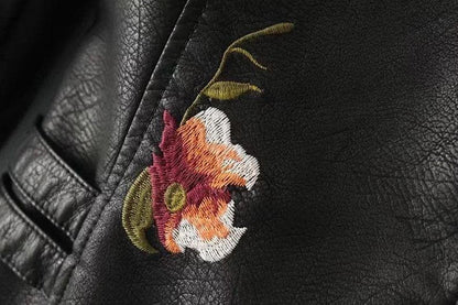 Ladies' Flower Pattern Faux Leather Coat