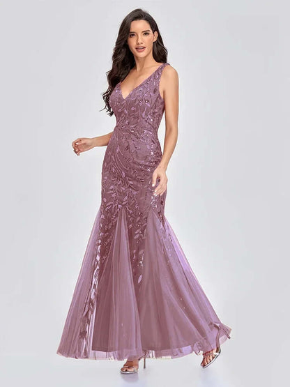 Glittering Beaded Strapless Formal Floor Length Dress
