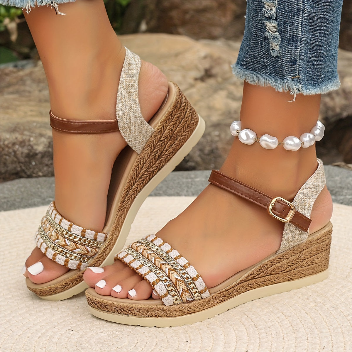 Chic Natural Fiber Heel Sandals