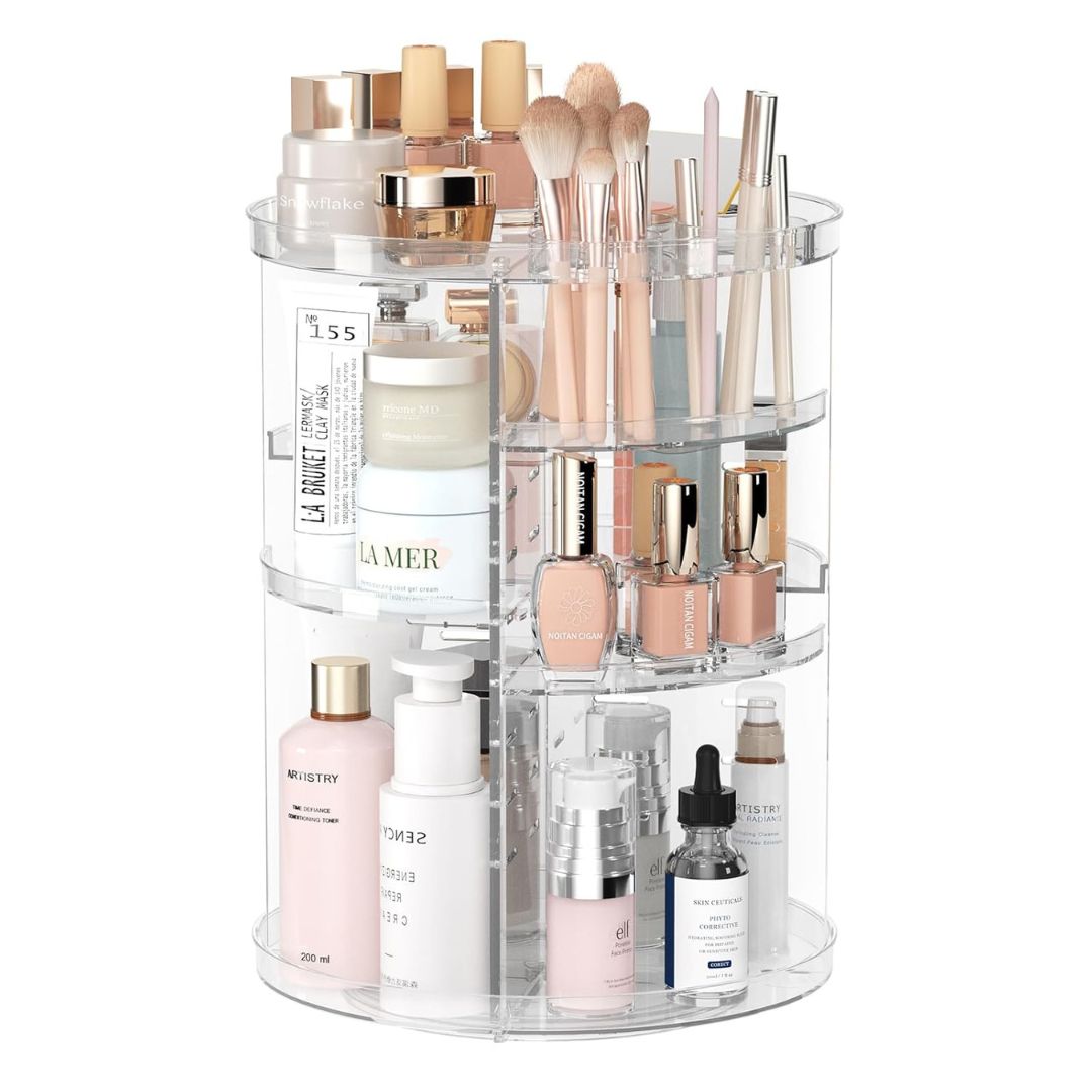 Spinning Cosmetic Storage Case with Adjustable Shelves - Luxivelle
