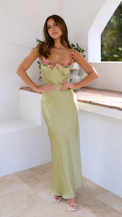 Elegant Satin Dress with Delicate Embroidery